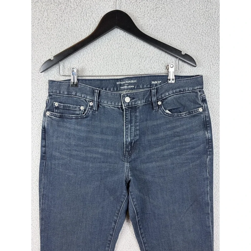 Banana Republic Travel Jeans Mens 34x30 Blue Wash Slim Tapered Stretch Denim Men